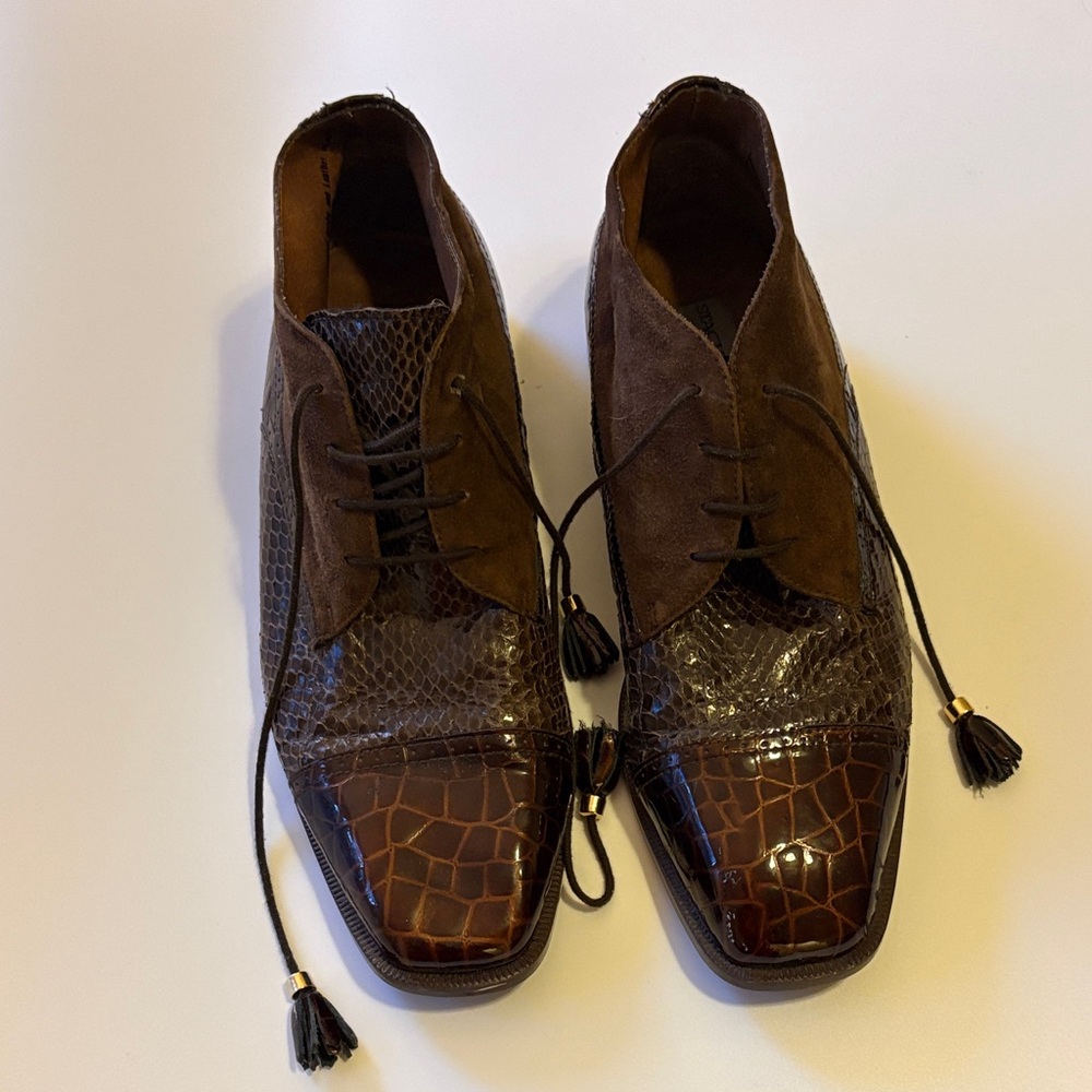 Stacy Adams snake skin Brown Leather & Suede Tassel Lace Oxfords